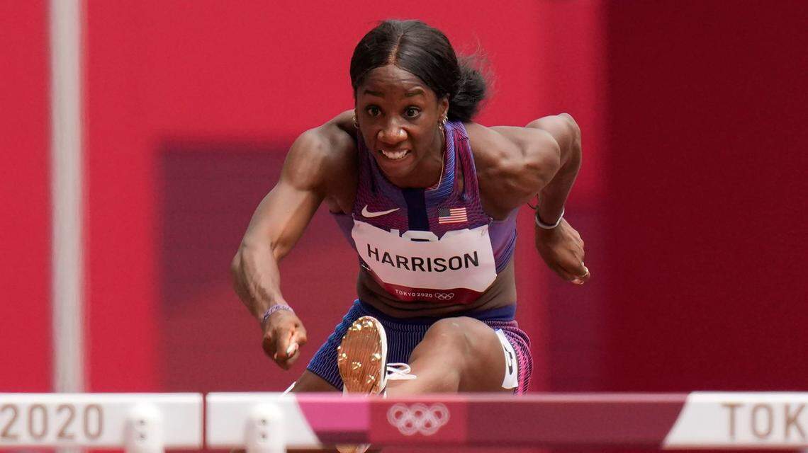 Keni Harrison of Clayton, N.C., ran for the U.S. Olympic team in the final of the women’s 100-meter hurdles.