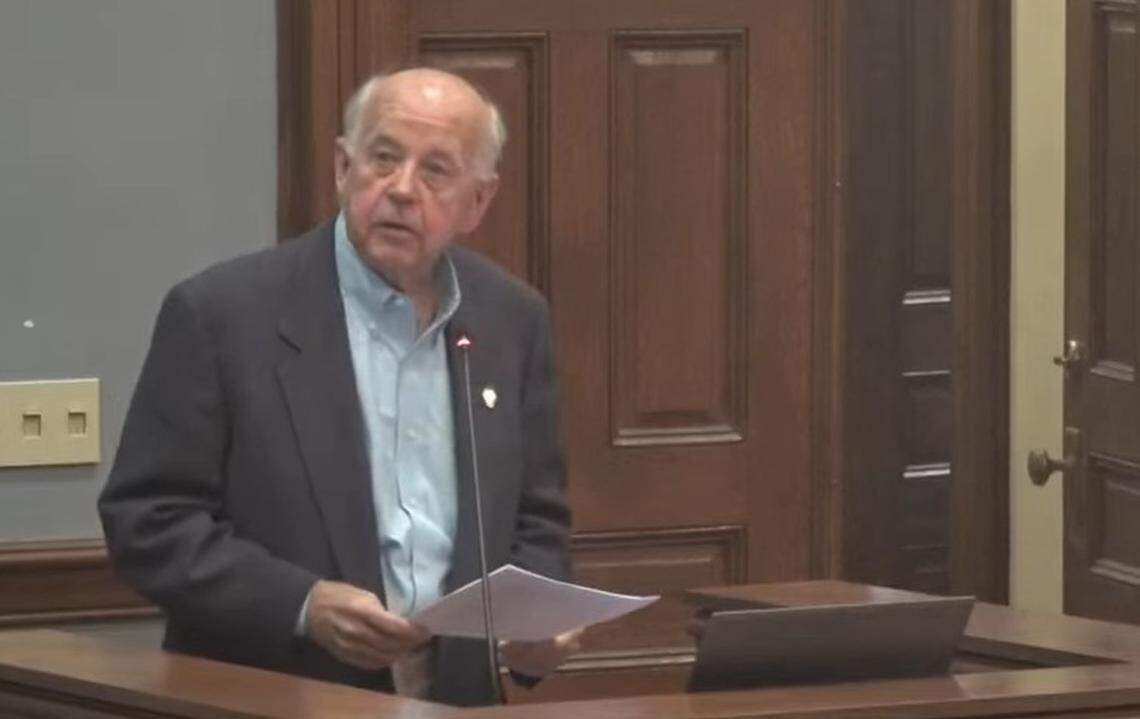 Frank Johnson, founding member of the Iredell Community Remembrance Project, urges the Statesville City Council on Monday, Nov. 17, 2025, to approve a marker honoring how Black people and white people came together to prevent further violence after the 1883 lynching of Charles Campbell.  