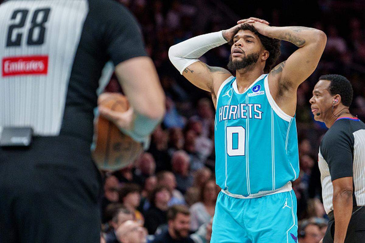Miles Bridges of the Charlotte Hornets reacts.