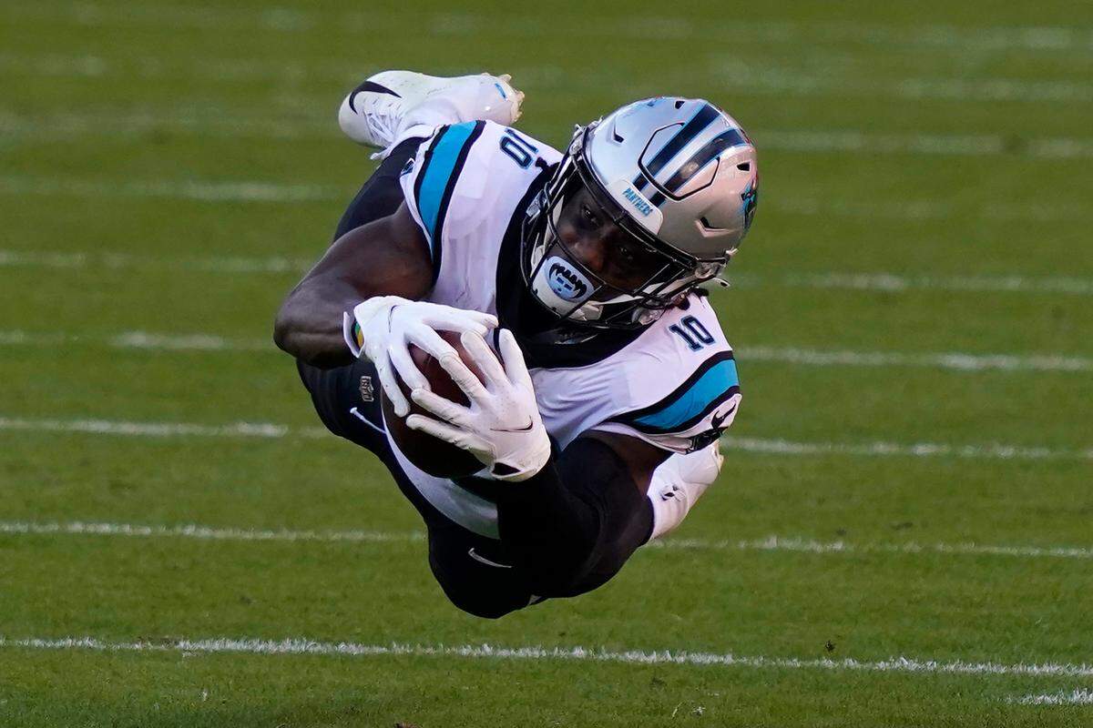 Carolina Panthers wide receiver Curtis Samuel catches a pass against the Kansas City Chiefs during the second half of an NFL football game in Kansas City, Mo., Sunday, Nov. 8, 2020. (AP Photo/Jeff Roberson)