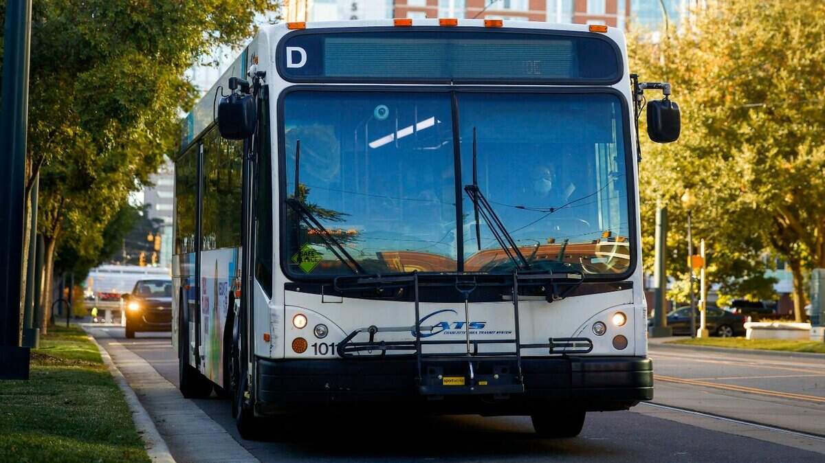 A CATS bus travels along East Trade Street in Charlotte, N.C., Wednesday, Oct. 19, 2022.
