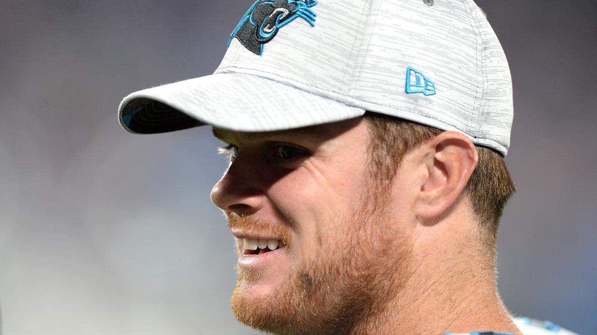 Carolina Panthers quarterback Sam Darnold stands along the team’s sideline during action against the Buffalo Bills at Bank of America Stadium in Charlotte, NC on Friday, August 26, 2022.