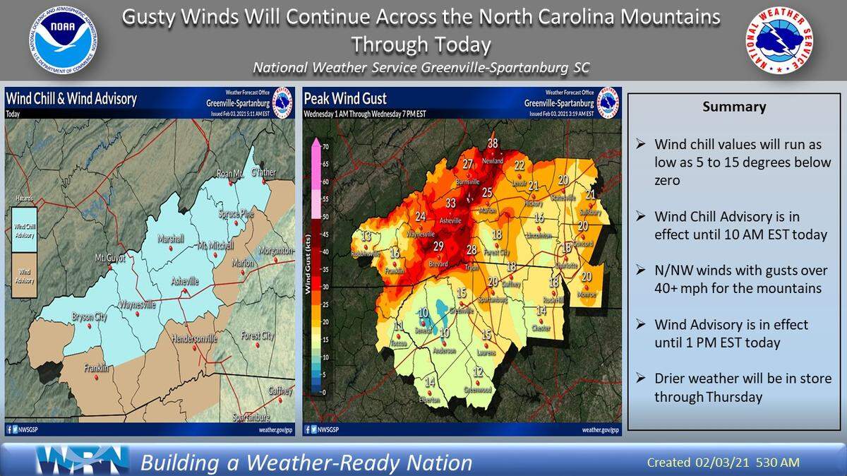 A wind chill advisory is in effect through mid morning and a wind advisory will be in place for the region through at least 1 p.m., according to the National Weather Service.