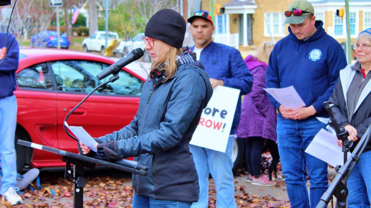 Standing outside the Governor’s Mansion in Raleigh on Dec. 10, 2022, Megan Smith and members of the Homicide Survivor Engagement Group read aloud a letter they wrote to Gov. Roy Cooper stating their unequivocal opposition to executions.