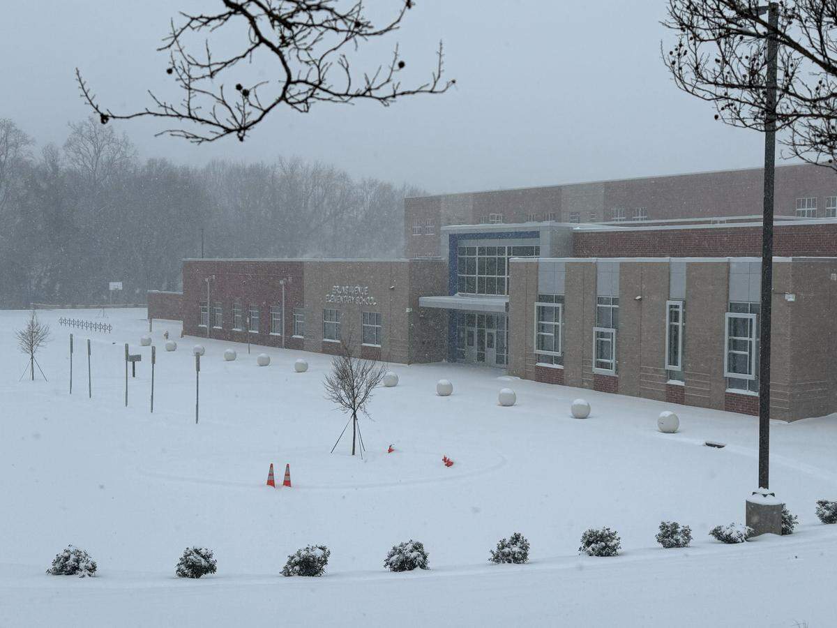 Snow blankets Bruns Avenue Elementary School in Charlotte, NC on Saturday, January 31, 2026.