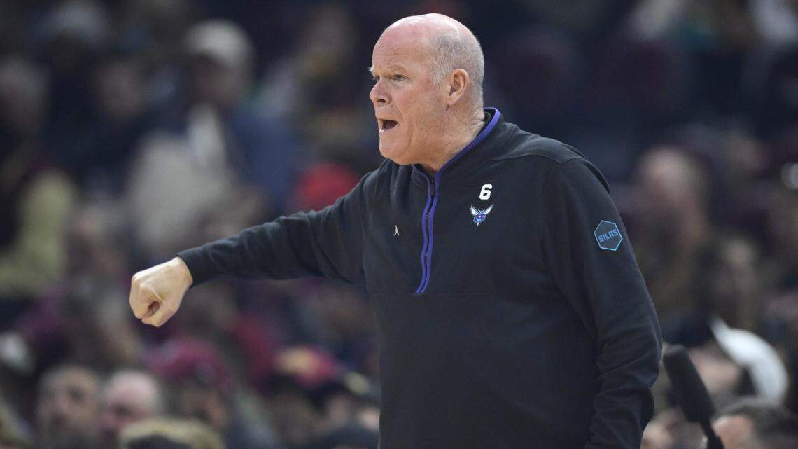 Charlotte Hornets head coach Steve Clifford reacts in the first quarter against the Cleveland Cavaliers in a game at Rocket Mortgage FieldHouse on April 9, 2023.