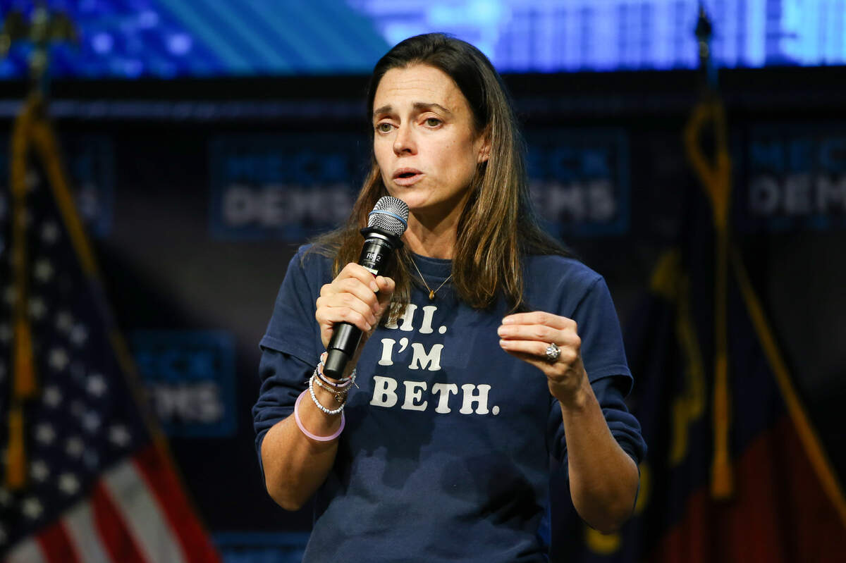 NC House District 98 candidate Beth Helfrich speaks during election night at The Revelry in Charlotte, NC on November 5, 2024.