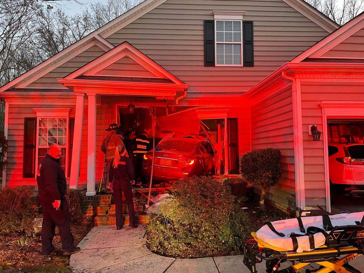 The Mecklenburg County Fire Marshal’s Office declared this Huntersville home unsafe after a driver smashed into and heavily damaged it on Friday, Jan. 29, 2021.