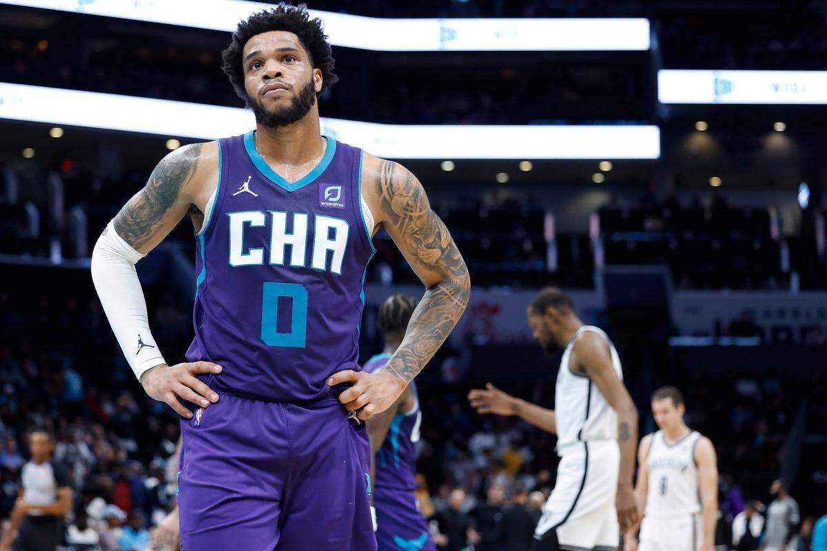Charlotte Hornets forward Miles Bridges (0) pleaded not guilty Wednesday to felony domestic violence charges in Los Angeles County Superior Court.
