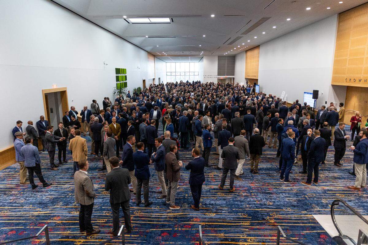 A general view as guests mingle before the Good Fellows Luncheon at the NASCAR Hall of Fame on Wednesday in Charlotte