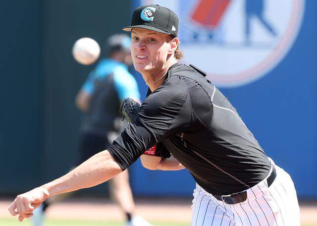 Charlotte Knights pitcher Noah Schultz throws during Wednesday’s practice at Truist Field.