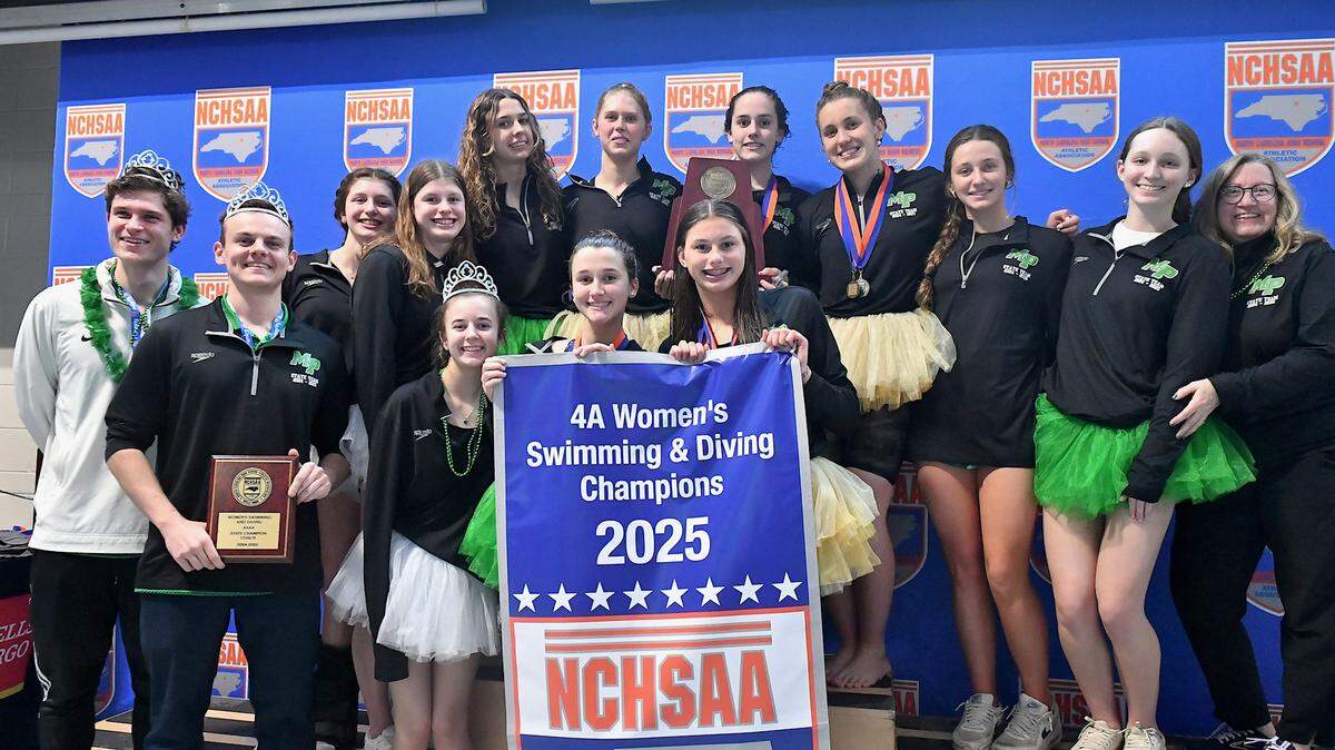 The Myers Park Women’s Swim and Diving team edged out Green Hope to win the Women’s 4A NCHSAA Swimming and Diving Championships held in Cary, N.C. The NCHSAA 4A Swim and Diving Championships were held at the Triangle Aquatic Center in Cary, N.C. on February 6, 2025.