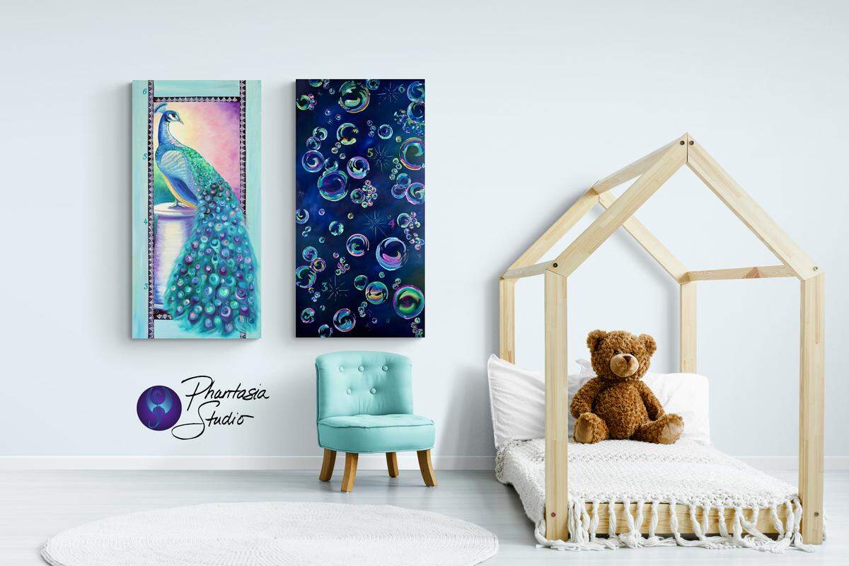 Vibrant growth charts from Phantasia Studio offer art pieces with measurement marks cleverly incorporated into the design.
