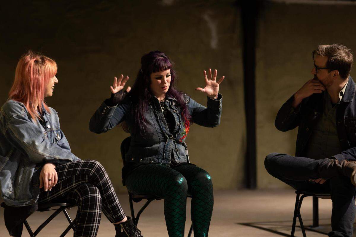 Jaycee Clark of the pop metal band “A Light Divided” chats with composer/arranger Elizabeth Kowalski and musician/composer Todd Johnson of “Todd Johnson & The Revolvers.”