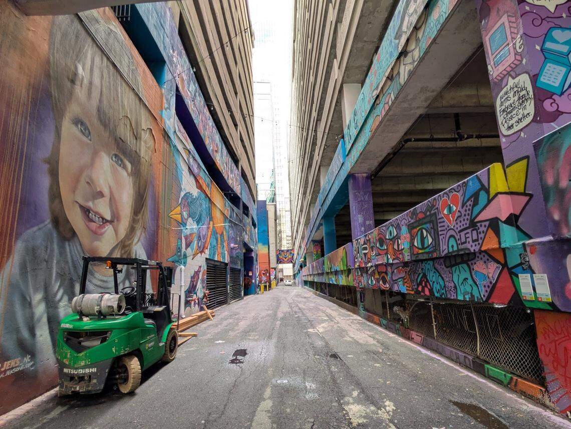 Large-scale permanent murals by 58 artists fill Luminous Lane in uptown Charlotte.