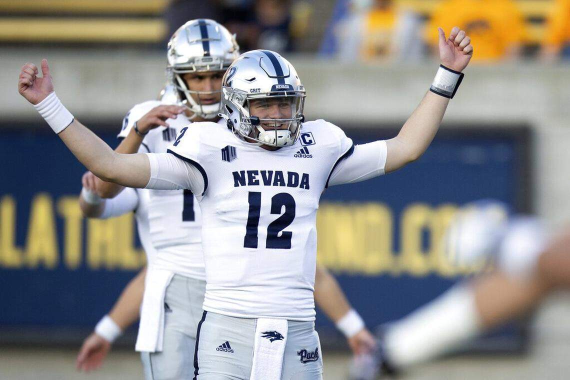 Nevada quarterback Carson Strong (12).