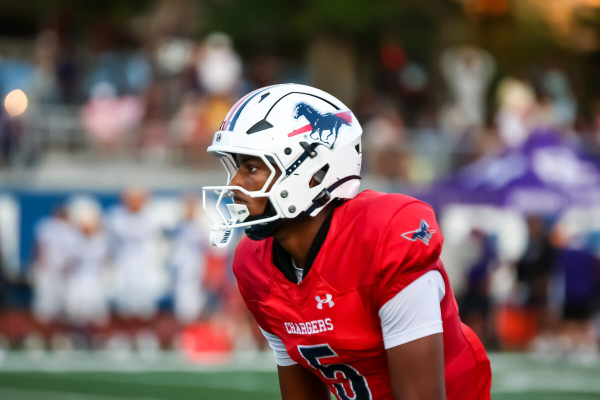 Providence Day WR Gordon Sellars gets ready for a snap during Friday’s game with Roman Catholic (PA) at Providence Day School in Charlotte, NC on August 22,2025