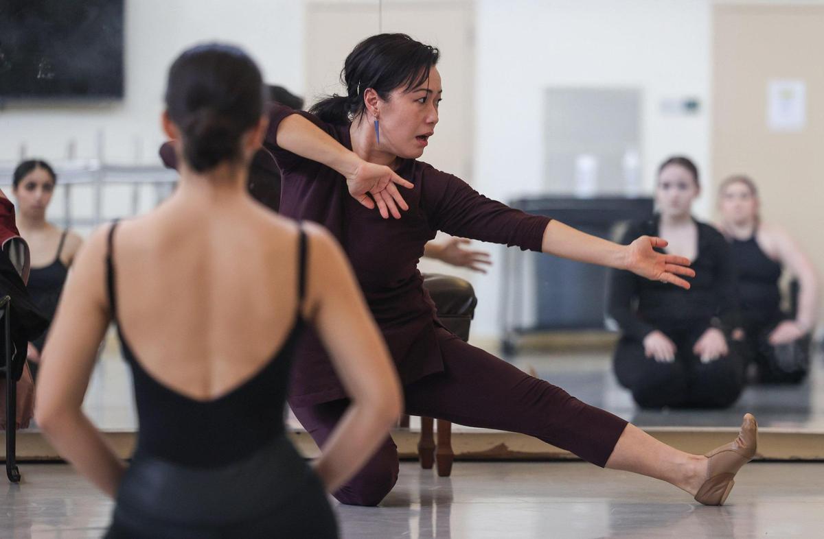 UNC Charlotte associate professor of dance Kim Jones at a recent rehearsal working with students on reconstructing work by Martha Graham. Jones’ newest research project is on the choreography of Korean dancer/choreographer Choi Seung-Hee, widely regarded as Korea’s first modern dancer.