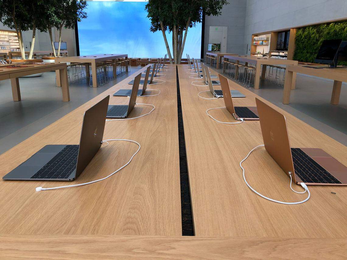 The Birkdale Village Apple store will offer services including&nbsp;Apple&nbsp;Pickup, a dedicated table-top area for sessions with workers to learn about devices, and several display tables to explore products. An Apple store in Santa Monica, California, shown.