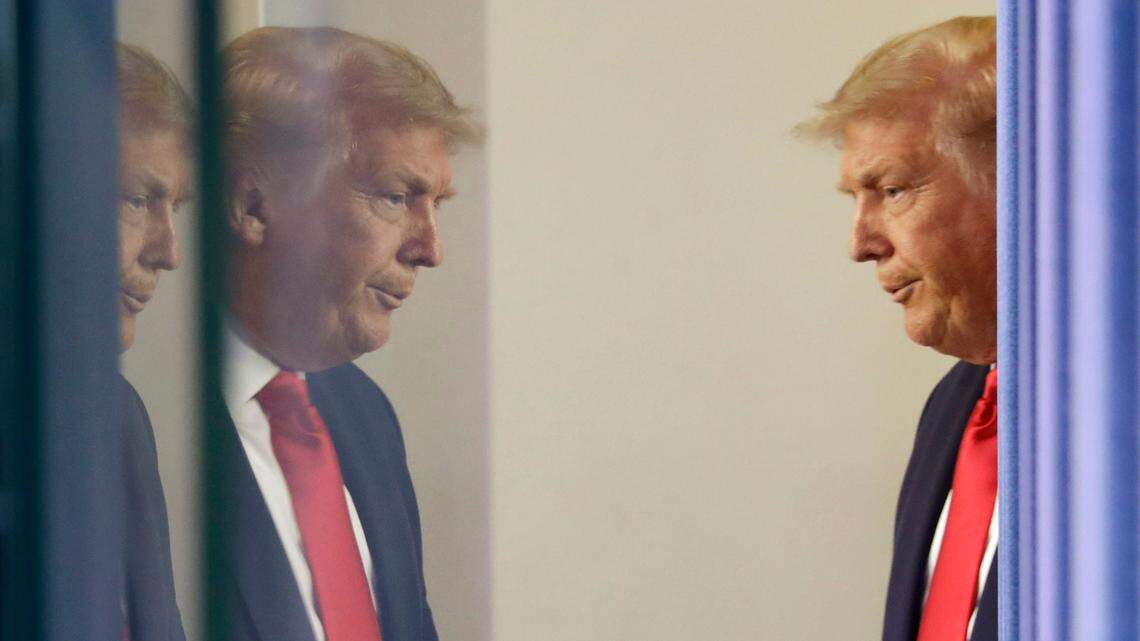 U.S. President Donald Trump arrives at a news conference at the White House in Washington on July 23, 2020. Trump announced that the Jacksonville, Fla., portion of the Republican National Convention is canceled. (Yuri Gripas/Abaca Press/TNS)