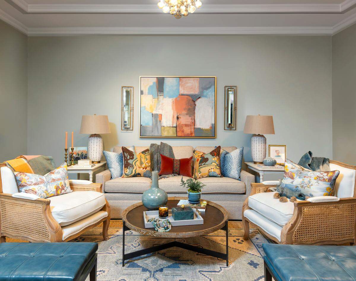 A display of home decor and furniture at Cotswold Marketplace in Charlotte, NC.