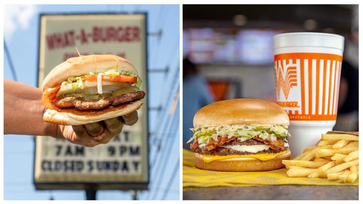 A classic What A Burger at a Concord, NC, What-A-Burger and a Southern Bacon Double Whatameal at Texas-based Whatburger.