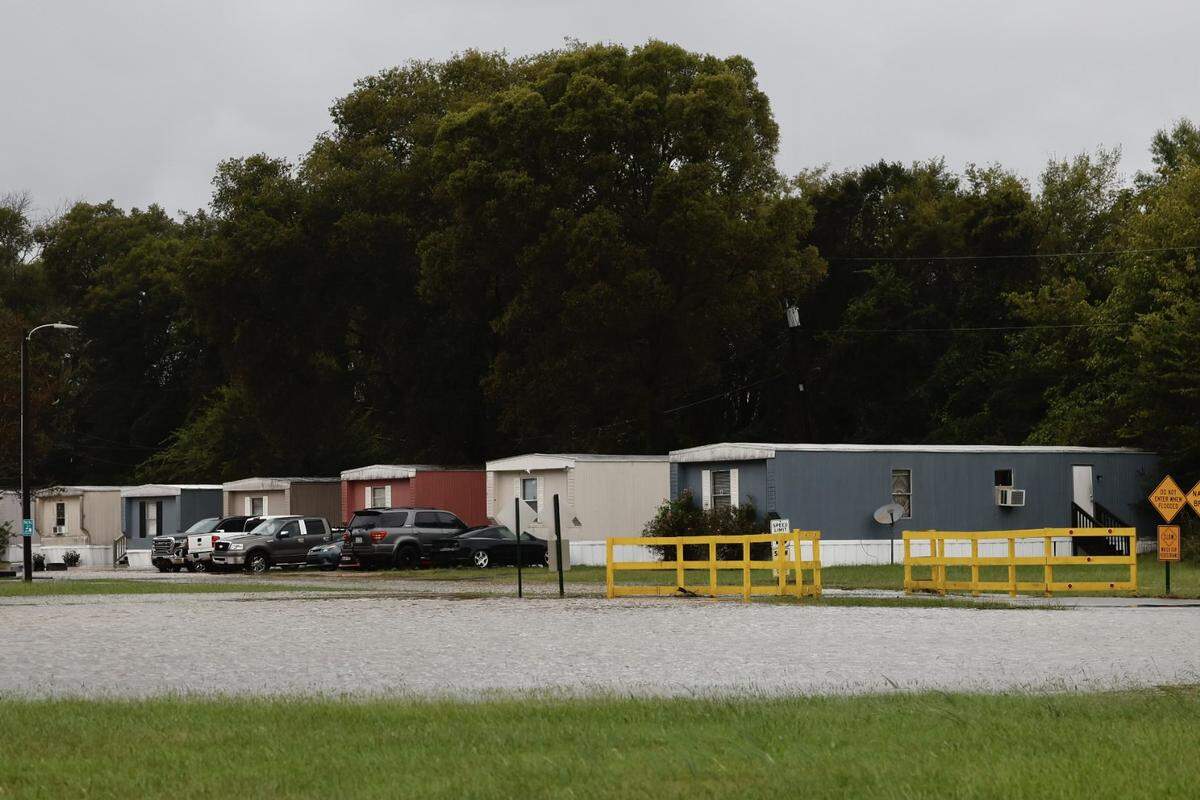 Arrowood Mobile Home Park in Steele Creek flooded Friday morning, Sept. 27, 2024, as Hurricane Helene moved across North Carolina.