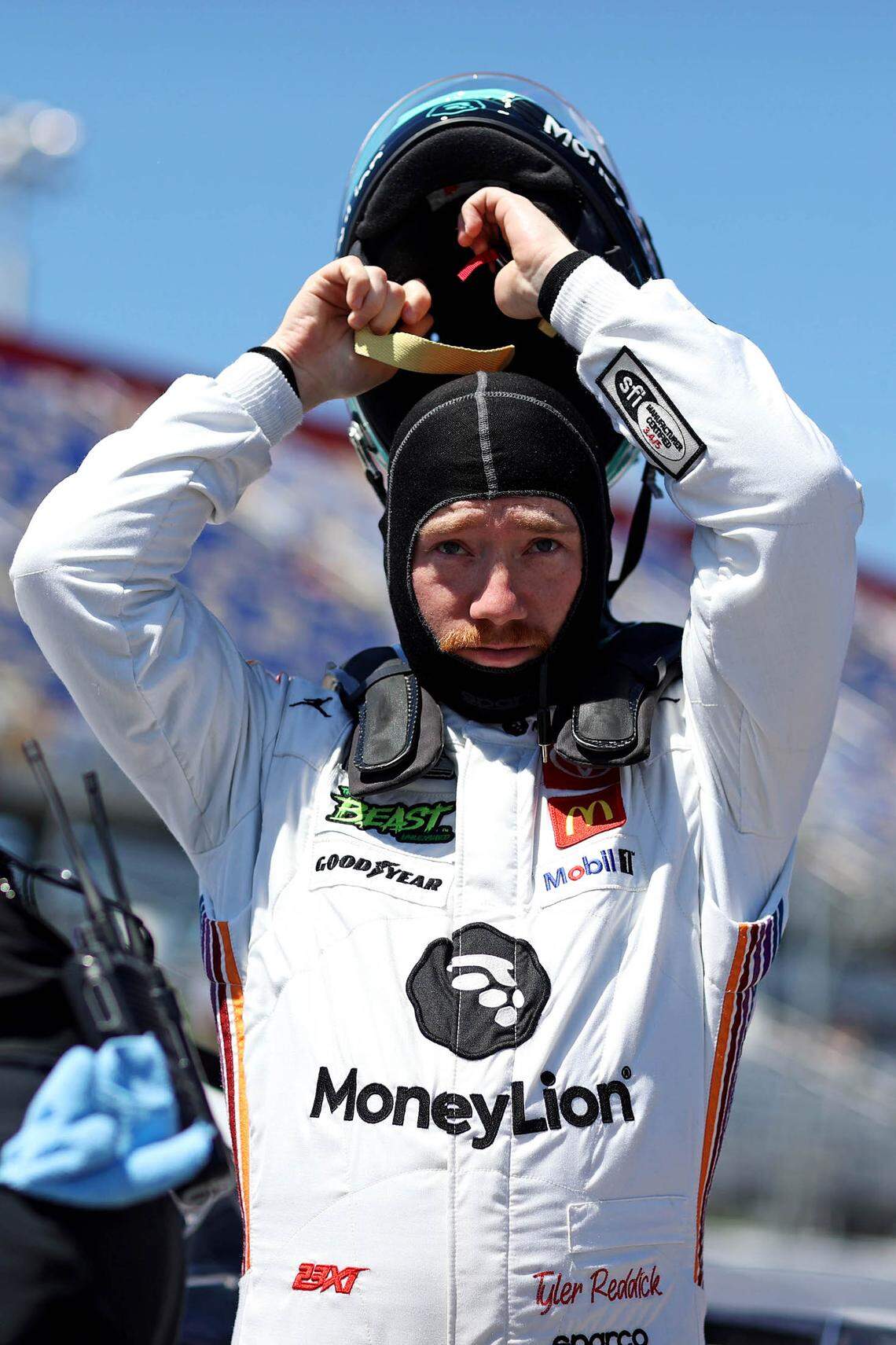 May 11, 2024; Darlington, South Carolina, USA; NASCAR Cup Series driver Tyler Reddick (45) during qualifying for the Goodyear 400 at Darlington Raceway.