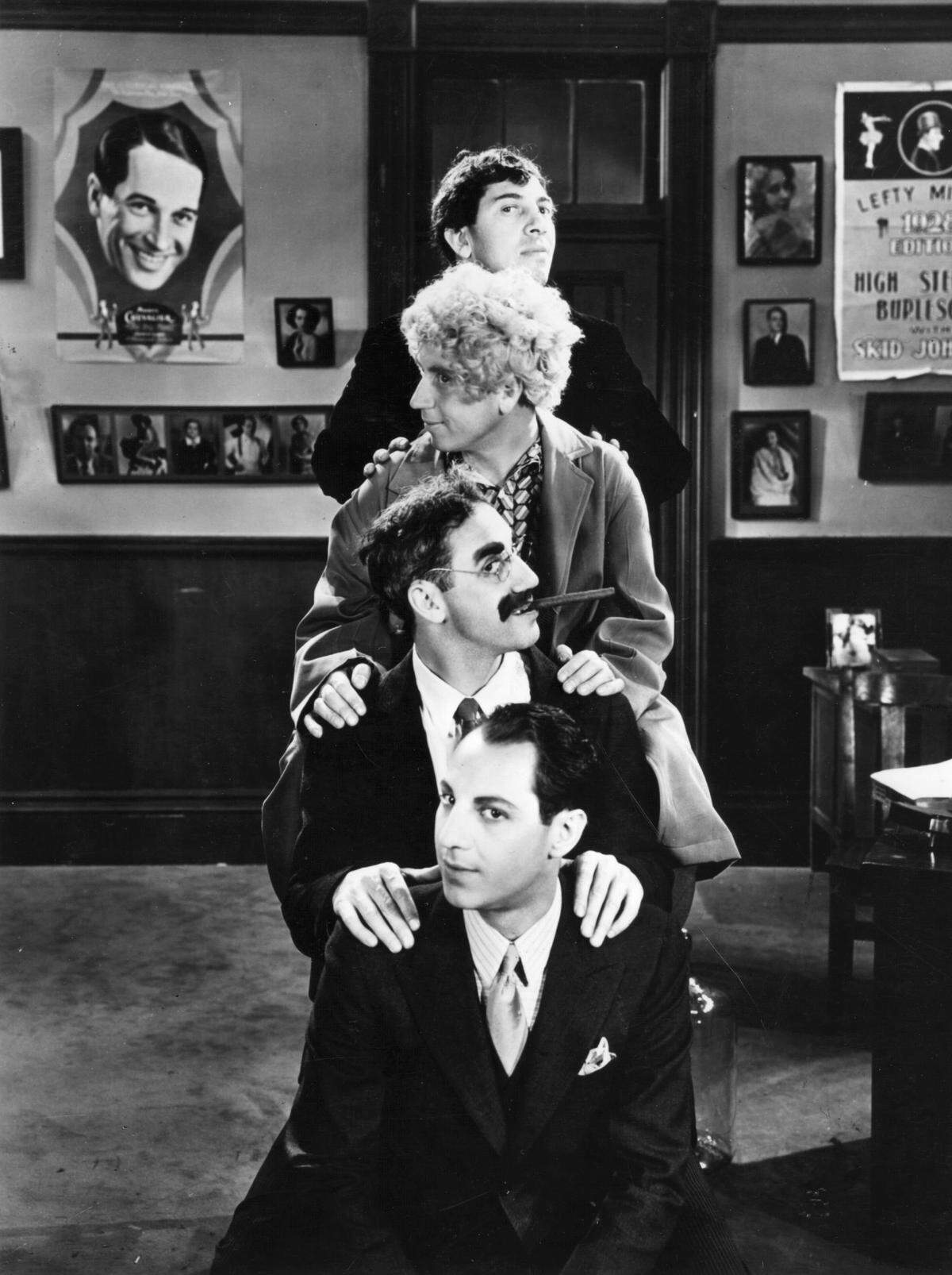 The Marx Brothers, a group of comic film actors consisting of Groucho (1895 - 1977), Chico (1891 - 1961), Harpo (1893 - 1961) and Zeppo (1901 - 1979).   (Photo by Hulton Archive/Getty Images)