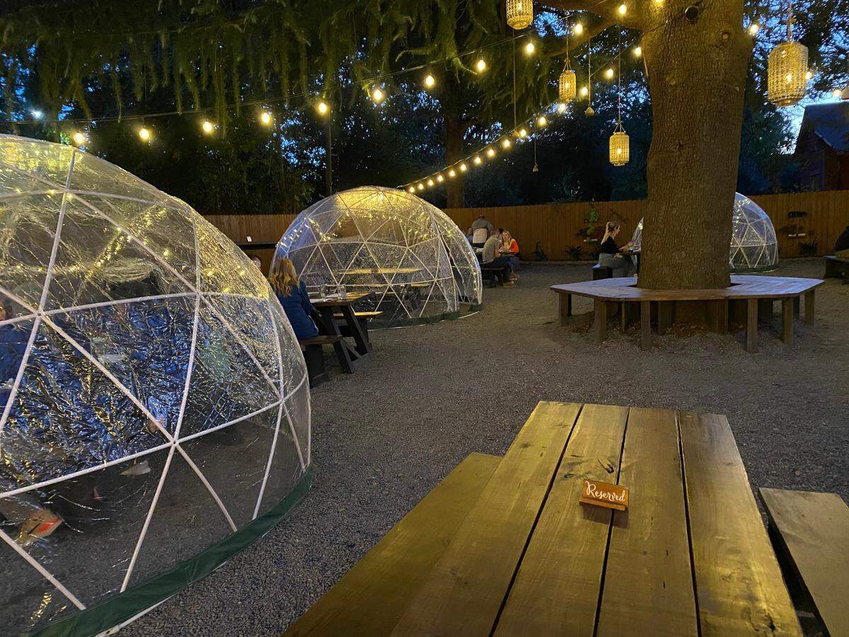 The Goodyear House has five dining igloos that can fit up to six guests each.