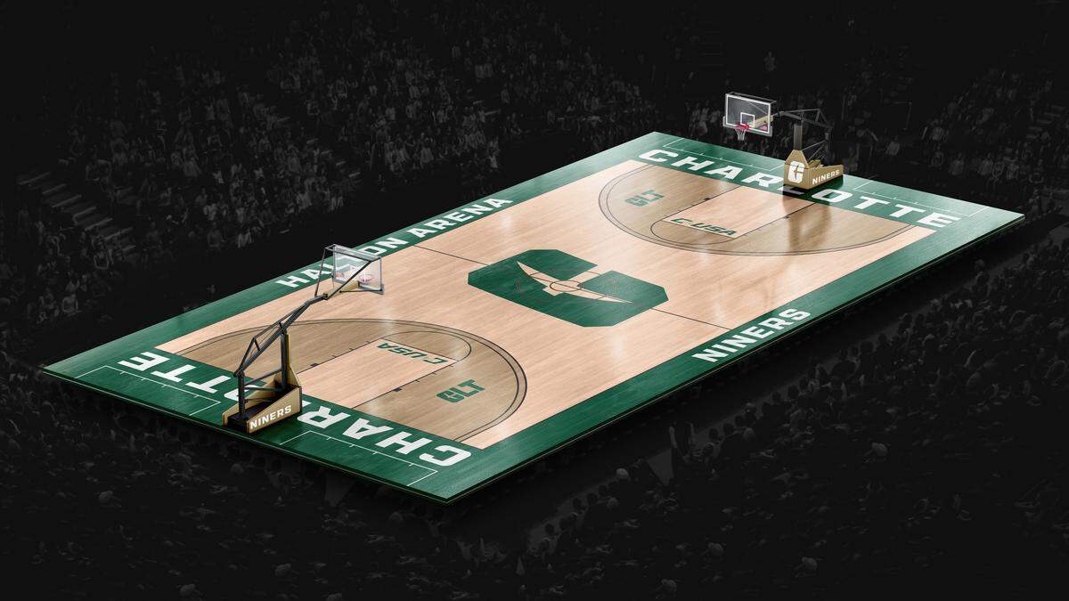 The Charlotte 49ers’ Halton Arena court is being redisigned to include the program’s new logo at center court.
