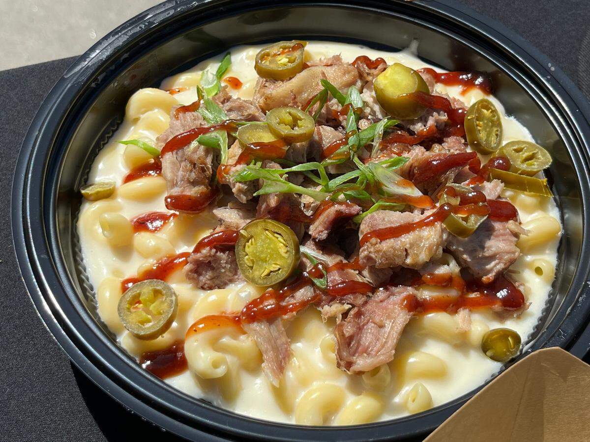 Barbecue pork loaded mac-and-cheese at Truist Field.