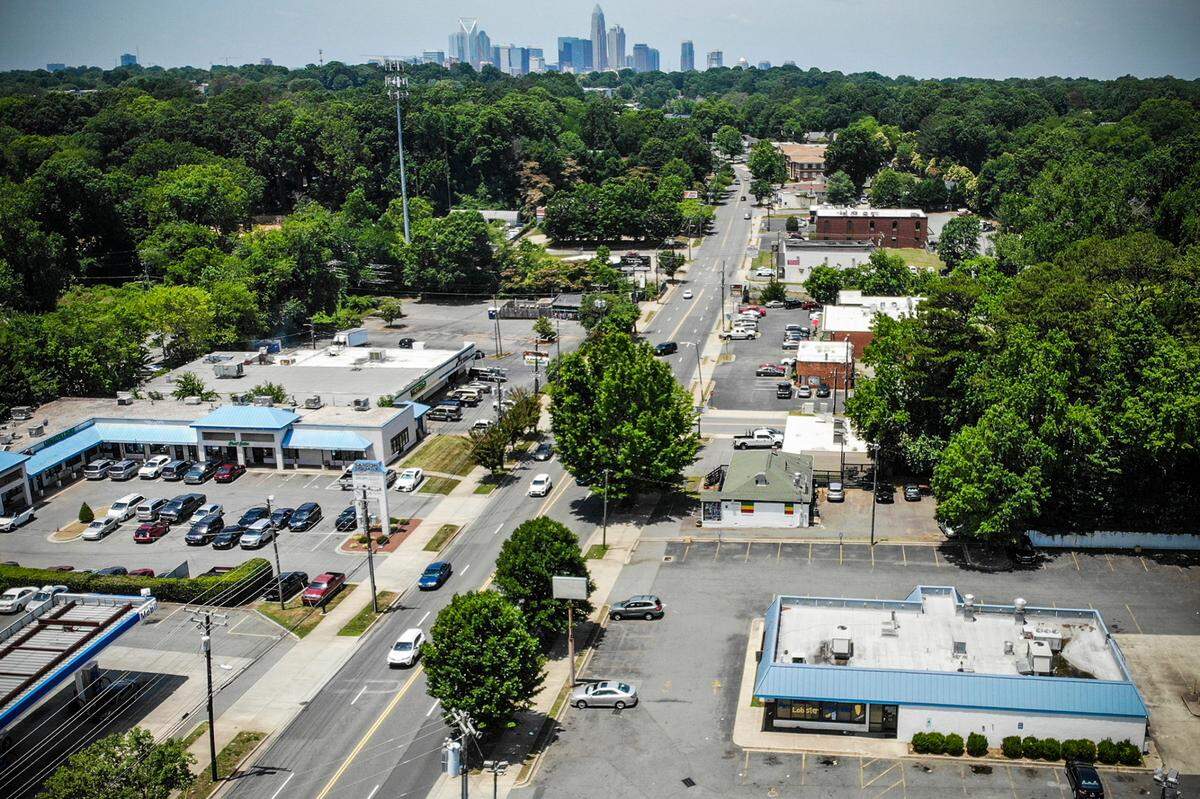 An aerial view of Central Avenue, an area that’s home to some of the residents and businesses operated by Charlotte’s Hispanic population.