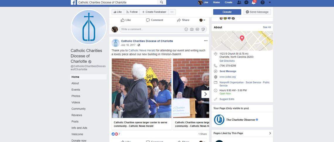 Monsignor Mauricio West is pictured in July 2017 blessing the new Catholic Charities Diocese of Charlotte Winston-Salem location that serves the Piedmont-Triad area. In the photo at right, West is seated behind the podium for the dedication ceremony.