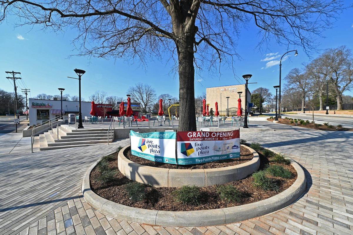 The Five Points Plaza has been under construction for years and is set to open to the public on Saturday. The public plaza will feature chairs, swings, free WiFi, an outdoor amphitheater and a water splash pad.