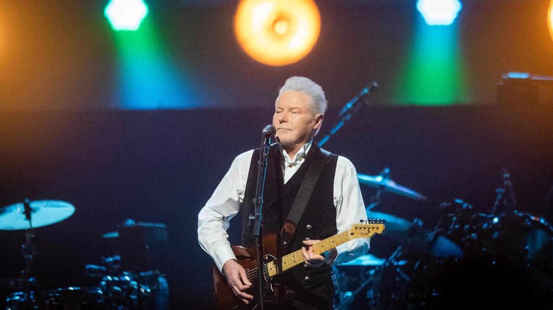 The Eagles’ Don Henley performs “Life in the Fast Lane” during the Hotel California tour at the Spectrum Center in Charlotte, N.C., Monday, Feb. 21, 2022.