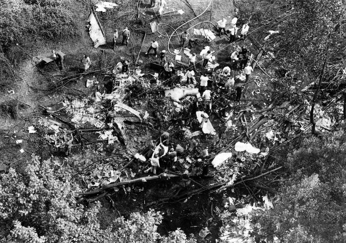 An aerial view of the wreckage of Eastern Air Lines Flight 212 in southwest Charlotte.