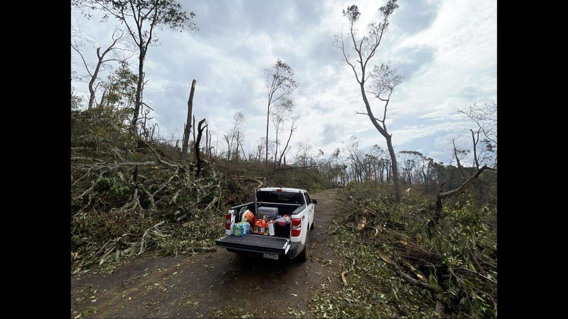 In some areas of North Carolina, the pavement is scarcely visible due to the amount of storm debris, photos show.
