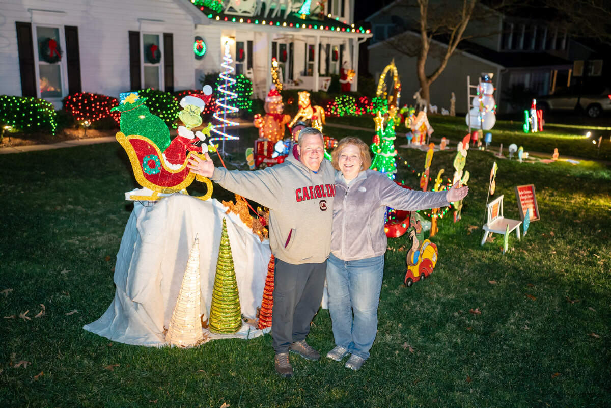 Holiday decorations at the home of Laurie Rumble at 1201 Merribrook Drive. The Rumbles won runner-up of the CharlotteFive holiday lights contest in 2024 and they won the contest in 2023.
