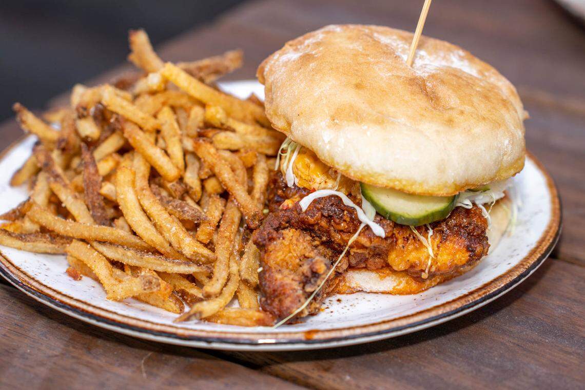 Suffolk Punch Brewing’s Guitar Town hot chicken sandwich.