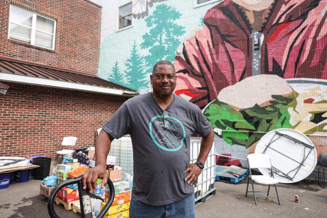 “Housing is very tough anyway in this community, so we’re going to have an introduction of a whole new group of people into the homeless community,” says Michael Woods, Executive Director of Western Carolina Rescue Ministries, about people who have been displaced by Hurricane Helene in Asheville, NC on Friday, Oct. 4, 2024. Woods continues, “That really puts us in a position where, now, ‘how do we care for them?’, who went through a traumatic experience that’s different than maybe some of the folk we are currently dealing with, who are dealing with trauma on top of trauma. And then where do we put them, how do we shelter them, love them and program them with the right resources to see restoration happen for them? So we’re beginning to think what that next step is for them.”