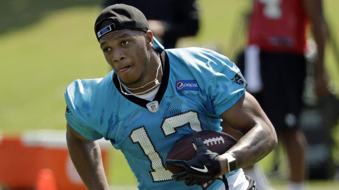 Carolina Panthers rookie DJ Moore (12) has yet to sign his rookie contract, even though there's little to negotiate with the league's rookie scale. At issue might be how much of the deal is guaranteed.
