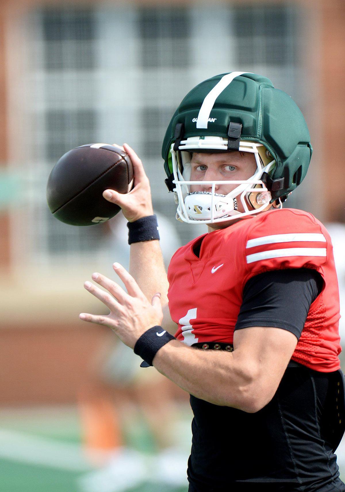 Charlotte 49ers quarterback Zach Wilcke during a practice in front of fans at Richardson Stadium on Saturday, April 19, 2025.