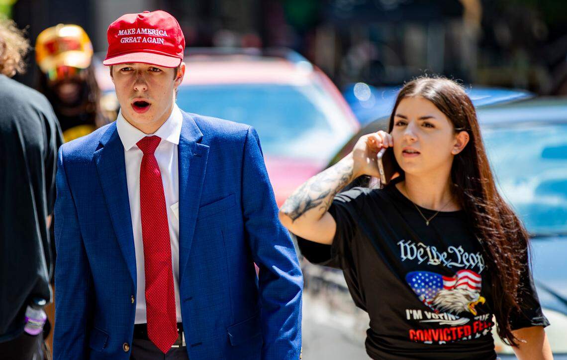 A line of people gathered hours before President Donald Trump spoke at Wednesday’s rally in Asheville.