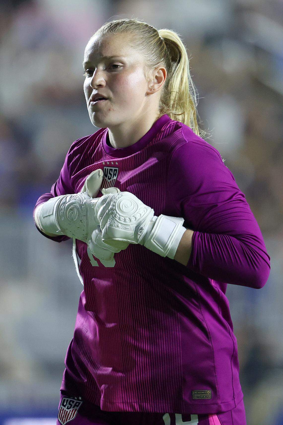 Claudia Dickey of United States looks on during an International Friendly game between United States and Italy on Dec. 1, 2025, at Chase Stadium in Fort Lauderdale, Florida.