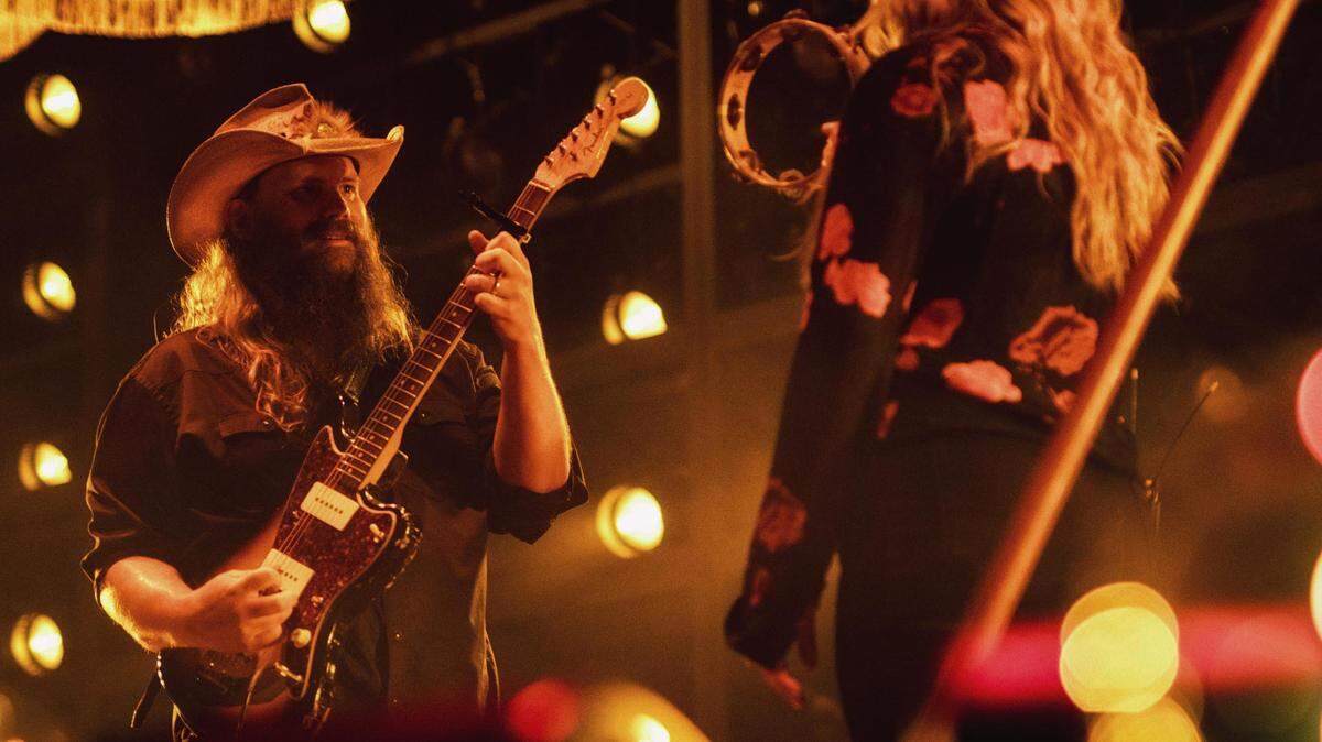 Chris Stapleton and his wife Morgane Stapleton during his concert Thursday night at PNC Music Pavilion in Charlotte.