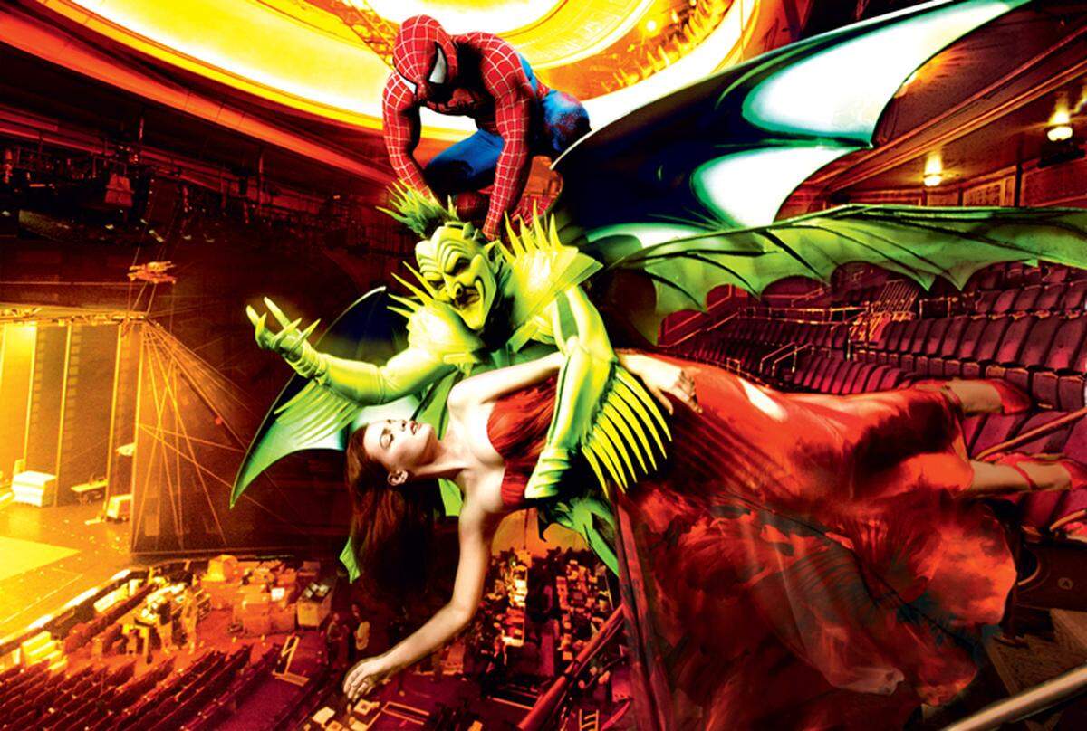 Patrick Page as the Green Goblin, with Jennifer Damiano as Mary Jane Watson in “Spider-Man: Turn Off The Dark” Page saw the Goblin’s alter ego, Norman Osborn, as having ties to Prospero from “The Tempest.”