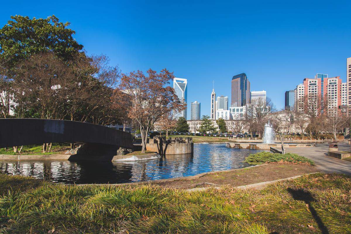 Marshall Park, at 800 E. 3rd St., offers both a fountain and a skyline view. 