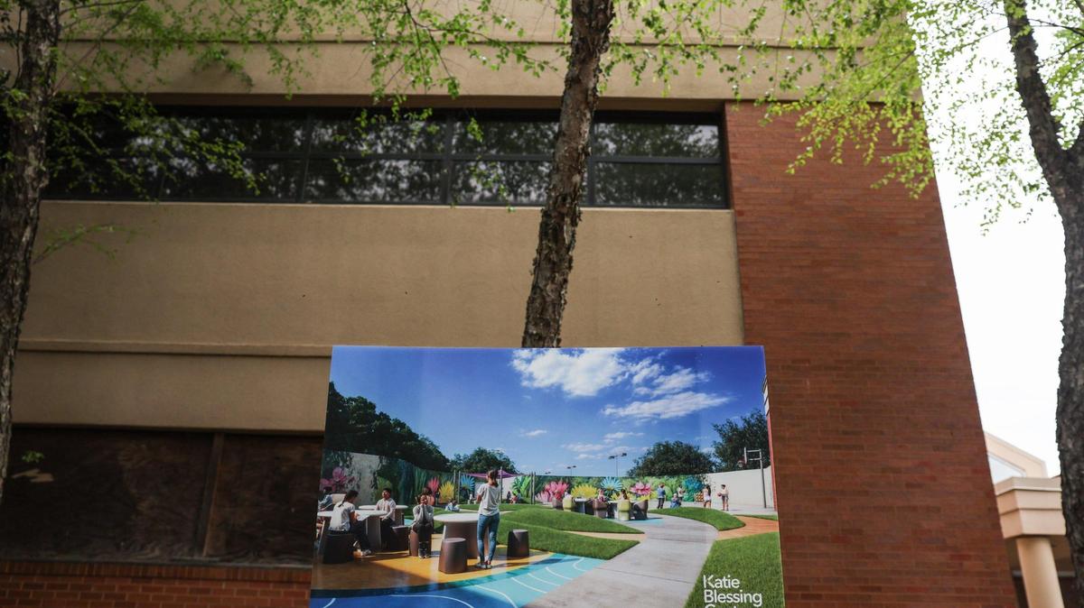 A rendering of an outdoor space on display for Katie Blessing Center for youth behavioral health in Charlotte, NC on Tuesday, April 22, 2025.