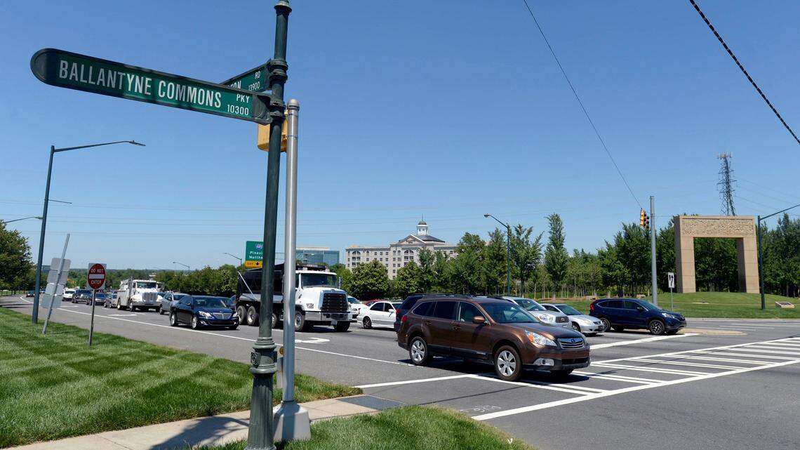 Traffic rolls through the intersection of Johnston Road and Ballantyne Commons Parkway in Ballantyne on Wednesday, May 17, 2017. A Buffalo, N.Y. company told The Charlotte Observer it plans to relocate its corporate headquarters to the area in the next year.